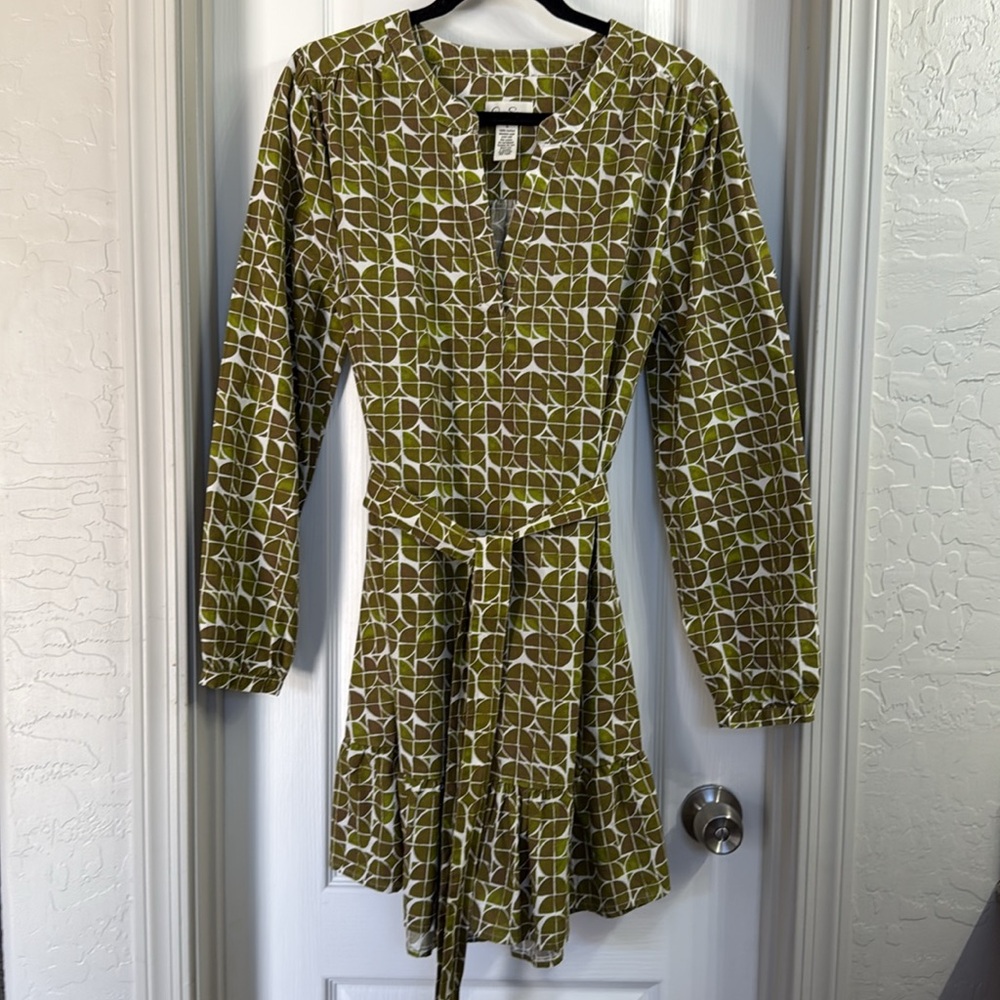 Jessica Simpson Green and White Patterned Dress